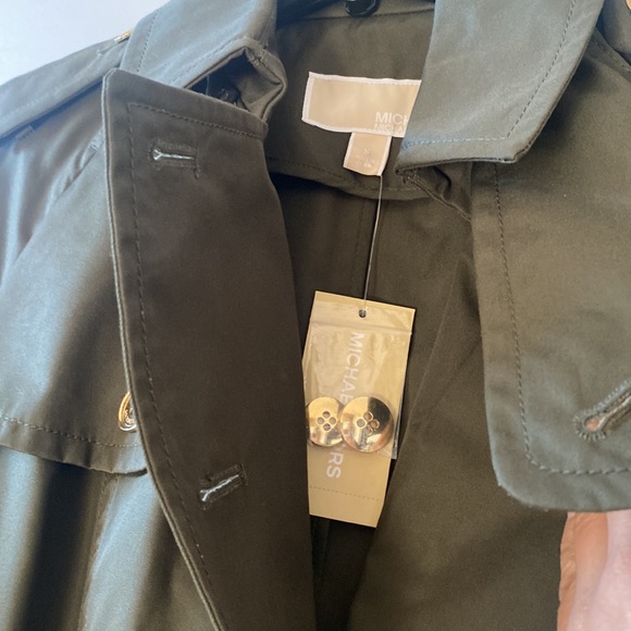 Michael Kors Military Green long trench coat Sz S NEW - Picture 7 of 13